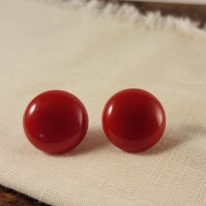 Red Button Vintage Earrings Converted from Clip On